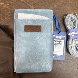 Wrangler‎ Purse Wristlet Crossbody Wallet New Denim Blue Leather Strap Dustcover